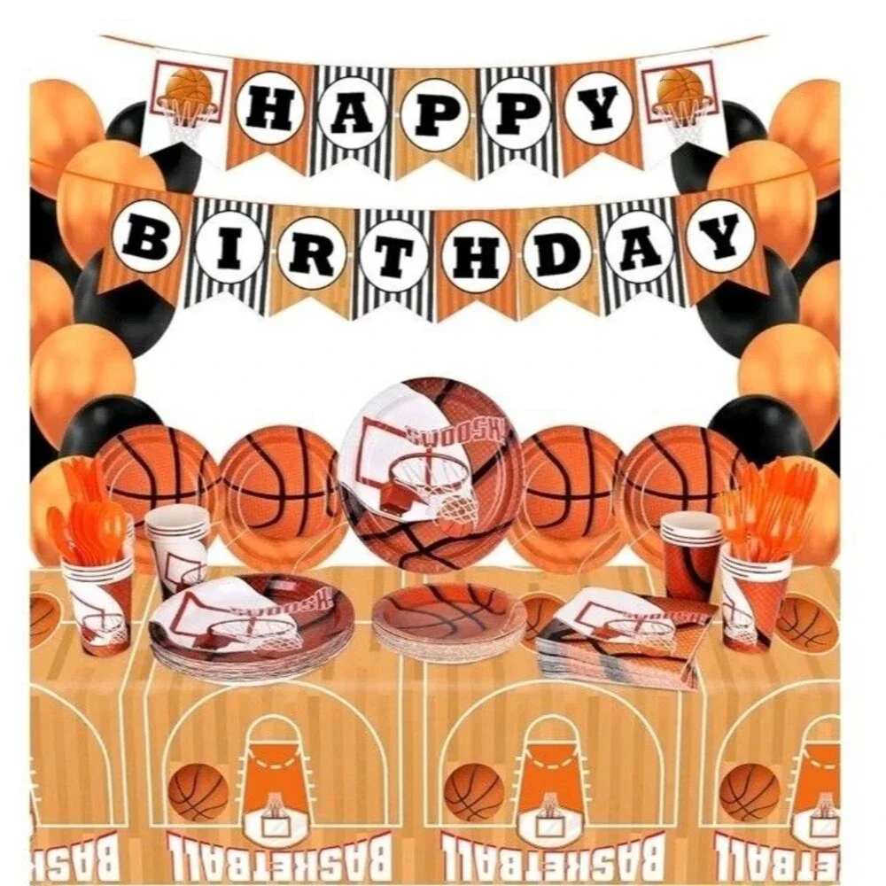 Basketball Birthday Party Tableware Set - Serves 25 People - Plates Napkins Cups